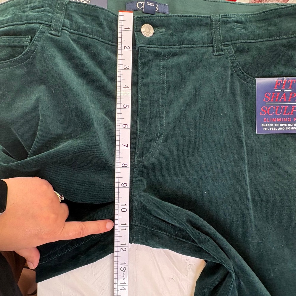 Chaps Fit Shape Sculpt Green Corduroy Straight Leg Mid Rise Pants Womens 16 NWT - Picture 7 of 15